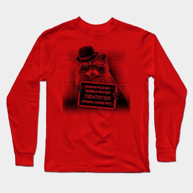 Brooklyn Raccoon Mugshot Long Sleeve T-Shirt by UselessRob